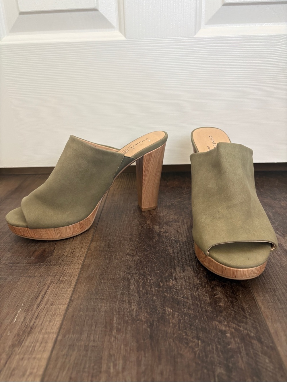 Chinese Laundry Green Open-Toe Heels